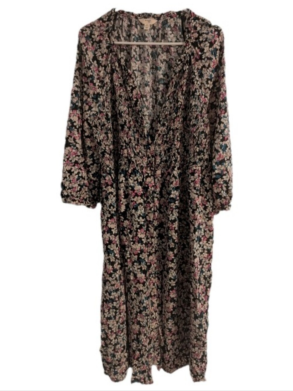 Terra & Sky Floral V-Neck Long Sleeve Button Down Maxi 1X